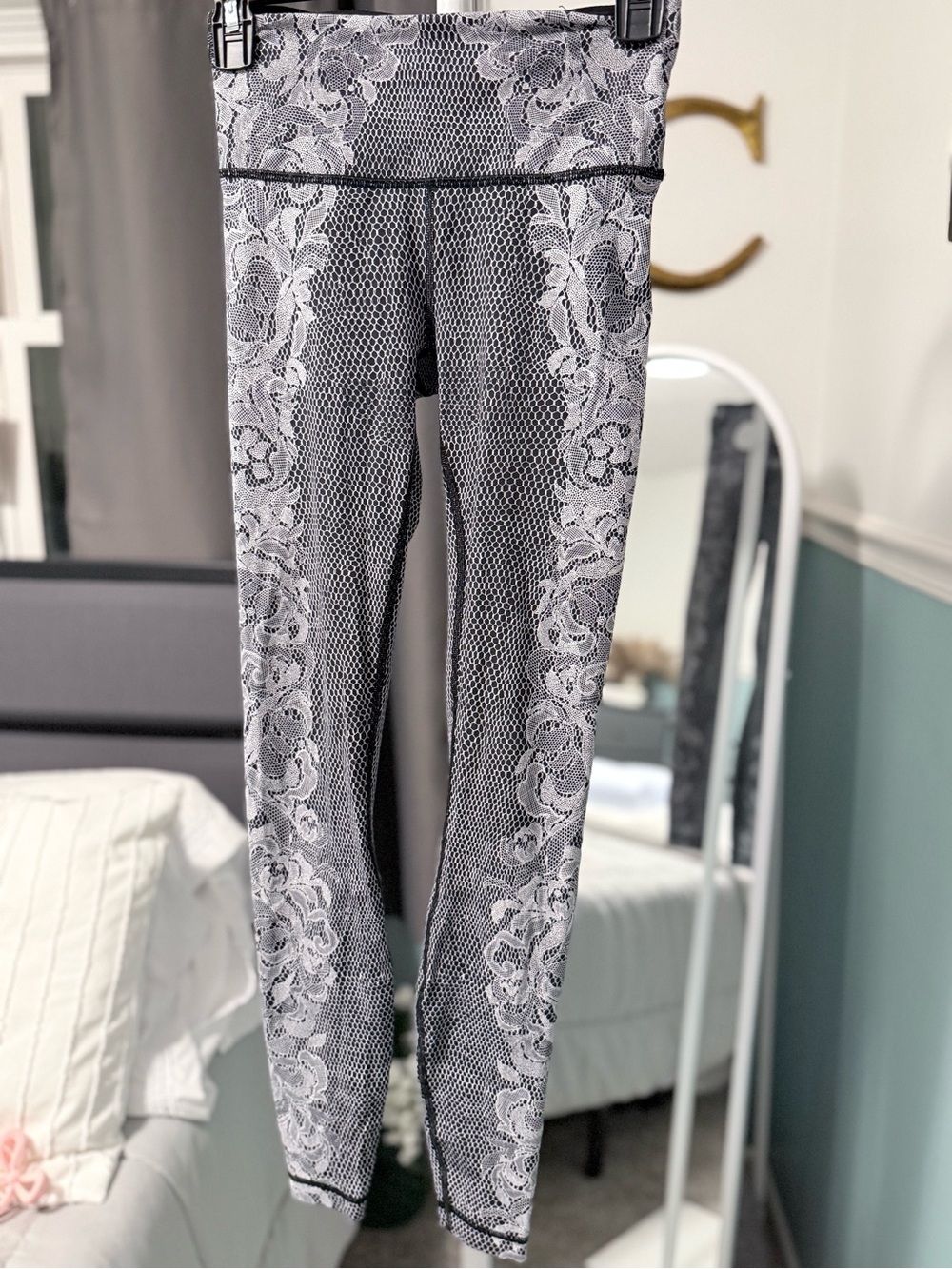 lululemon athletica Black and White Lace-Print Leggings